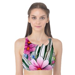 Beautiful Big Blooming Flowers Watercolor Tank Bikini Top by GardenOfOphir