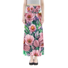 Azure Watercolor Flowers Full Length Maxi Skirt by GardenOfOphir
