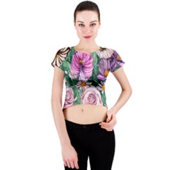 Budding And Captivating Flowers Crew Neck Crop Top by GardenOfOphir