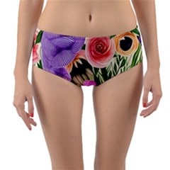 Brittle And Broken Blossoms Reversible Mid-waist Bikini Bottoms by GardenOfOphir