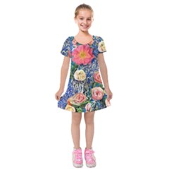Captivating Watercolor Flowers Kids  Short Sleeve Velvet Dress by GardenOfOphir