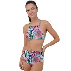 Captivating And Celestial Watercolor Flowers High Waist Tankini Set by GardenOfOphir
