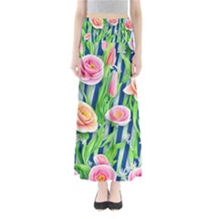 Dazzling Watercolor Flowers Full Length Maxi Skirt by GardenOfOphir