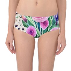 Cheerful And Captivating Watercolor Flowers Mid-waist Bikini Bottoms by GardenOfOphir