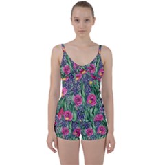 Dazzling Watercolor Flowers And Foliage Tie Front Two Piece Tankini by GardenOfOphir