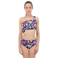 Botanical Flowers Pattern Spliced Up Two Piece Swimsuit