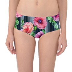 Vintage Botanic Flowers In A Watercolor Mid-waist Bikini Bottoms by GardenOfOphir