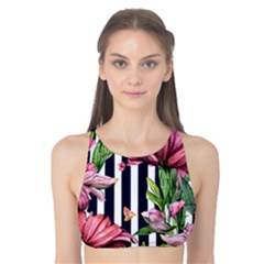 Tropical Botanical Flowers In Watercolor Tank Bikini Top by GardenOfOphir