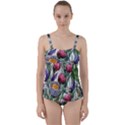 Watercolor Tropical Flowers Twist Front Tankini Set View1