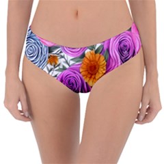 Country-chic Watercolor Flowers Reversible Classic Bikini Bottoms by GardenOfOphir