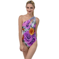 Country-chic Watercolor Flowers To One Side Swimsuit by GardenOfOphir