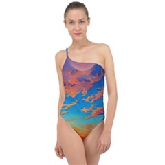 Waves Crashing On The Shore Classic One Shoulder Swimsuit by GardenOfOphir