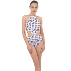 Happy Hound Funny Cute Gog Pattern Halter Side Cut Swimsuit by dflcprintsclothing