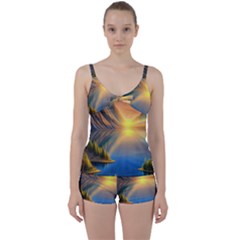 Remarkable Lake Sunset Tie Front Two Piece Tankini by GardenOfOphir