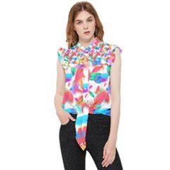 Feathers Pattern Background Colorful Plumage Frill Detail Shirt by Ravend