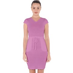 Pink Fuchsia	 - 	capsleeve Drawstring Dress by ColorfulDresses