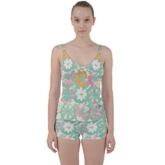 Pastel Flowers Tie Front Two Piece Tankini by HWDesign