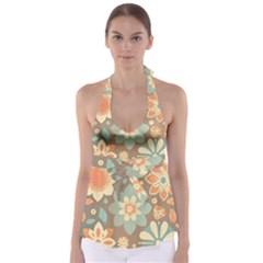Retro Pastel Flowers Babydoll Tankini Top by HWDesign