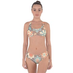 Retro Pastel Flowers Criss Cross Bikini Set by HWDesign
