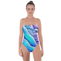 Ocean Waves In Pastel Tones Tie Back One Piece Swimsuit by GardenOfOphir