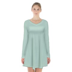 Pistachio Green	 - 	long Sleeve Velvet V-neck Dress by ColorfulDresses