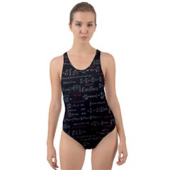 Black Background With Text Overlay Digital Art Mathematics Cut-out Back One Piece Swimsuit by Jancukart