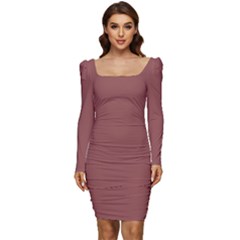 Marsala Brown	 - 	long Sleeve Ruched Stretch Jersey Dress by ColorfulDresses