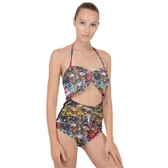 Water Droplets Scallop Top Cut Out Swimsuit