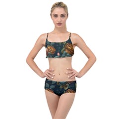 Floral Flower Blossom Turquoise Layered Top Bikini Set by Ravend