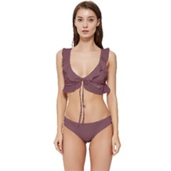 Rosy Finch Brown	 - 	low Cut Ruffle Edge Bikini Set by ColorfulSwimWear
