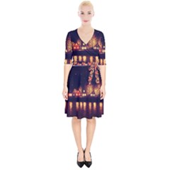 Night Houses River Bokeh Leaves Landscape Nature Wrap Up Cocktail Dress by Ravend