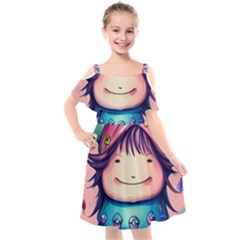 Shroom Magic Conjure Charm Kids  Cut Out Shoulders Chiffon Dress by GardenOfOphir