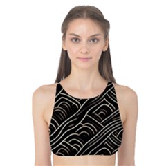 Black Coconut Color Wavy Lines Waves Abstract Tank Bikini Top by Ravend