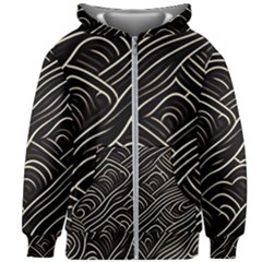Black Coconut Color Wavy Lines Waves Abstract Kids  Zipper Hoodie Without Drawstring by Ravend