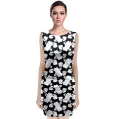 Playful Pups Black And White Pattern Classic Sleeveless Midi Dress by dflcprintsclothing