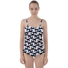 Playful Pups Black And White Pattern Twist Front Tankini Set by dflcprintsclothing