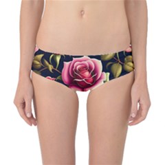 Roses Flowers Pattern Background Classic Bikini Bottoms by Ravend