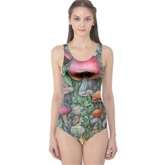 Mushroom Mojo For All Your Magic Spells One Piece Swimsuit by GardenOfOphir