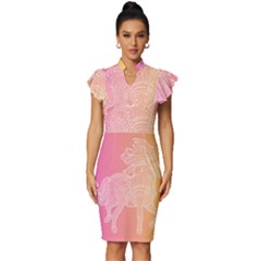 Unicorm Orange And Pink Vintage Frill Sleeve V-neck Bodycon Dress by lifestyleshopee