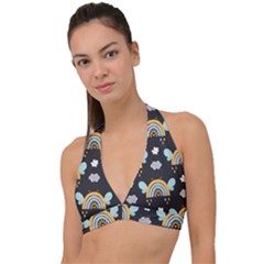 Art Pattern Design Floral Wallpaper Background Halter Plunge Bikini Top by Ravend