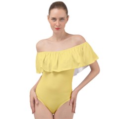 Macaroon Yellow	 - 	off Shoulder Velour Bodysuit by ColorfulSwimWear