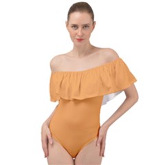 Sandy Orange	 - 	off Shoulder Velour Bodysuit by ColorfulSwimWear
