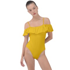 Golden Poppy Yellow	 - 	frill Detail One Piece Swimsuit by ColorfulSwimWear