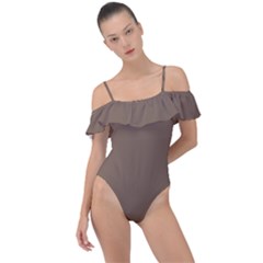 Otter Brown	 - 	frill Detail One Piece Swimsuit by ColorfulSwimWear