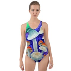 Farmcore Mushroom Foraging In A Forrest Cut-out Back One Piece Swimsuit by GardenOfOphir