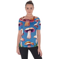 Cozy Forest Mushrooms Shoulder Cut Out Short Sleeve Top