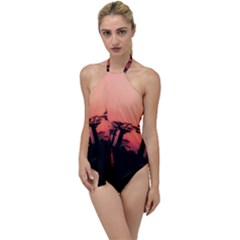 Baobabs Trees Silhouette Landscape Sunset Dusk Go With The Flow One Piece Swimsuit by Jancukart