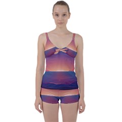 Sunset Ocean Beach Water Tropical Island Vacation Nature Tie Front Two Piece Tankini by Pakemis