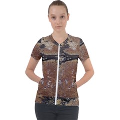 Rustic Charm Abstract Print Short Sleeve Zip Up Jacket by dflcprintsclothing