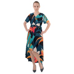Tropical Flowers Floral Floral Pattern Patterns Front Wrap High Low Dress by Pakemis